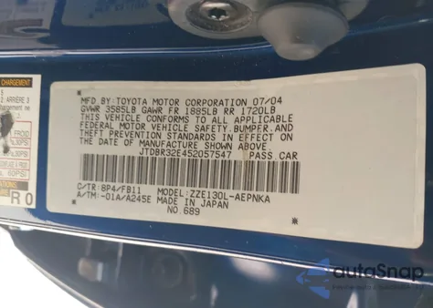 2005 Toyota Corolla Le from USA, damaged, VIN JTDBR32E452057547